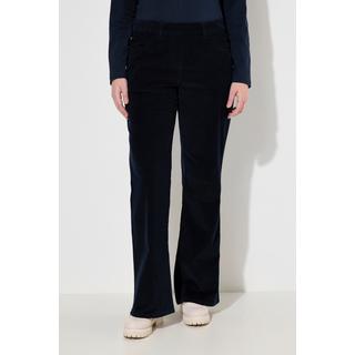 Ulla Popken  Pantalon Mary en velours côtelé de coton bio, jambe large et taille élastique 