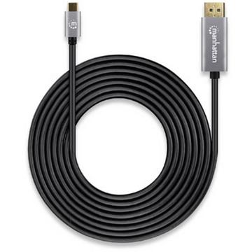 Manhattan DisplayPort / USB-C® Cavo Spina DisplayPort, Spina USB-C® 3.00 m Grigio, Nero 354851 Display