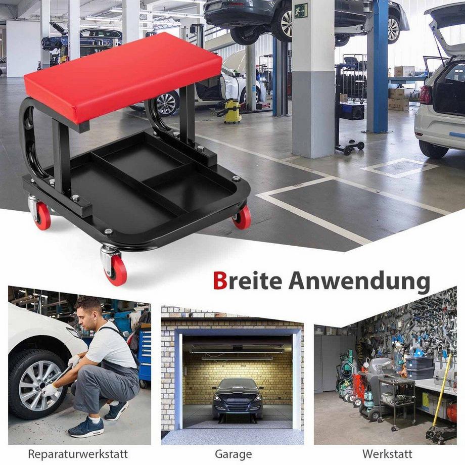 B2X  Rollender Werkstatthocker mit Werkzeugablage 150 kg Tragfähigkeit 