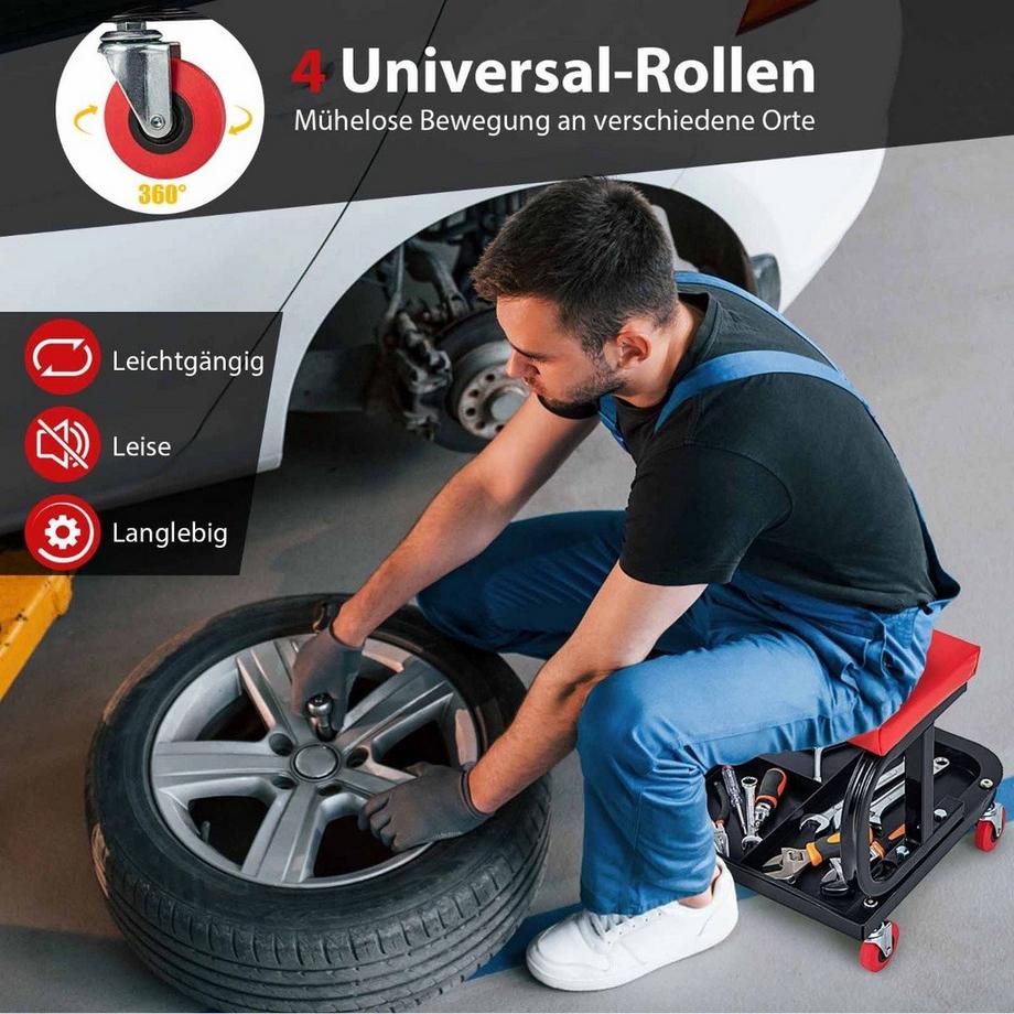B2X  Rollender Werkstatthocker mit Werkzeugablage 150 kg Tragfähigkeit 