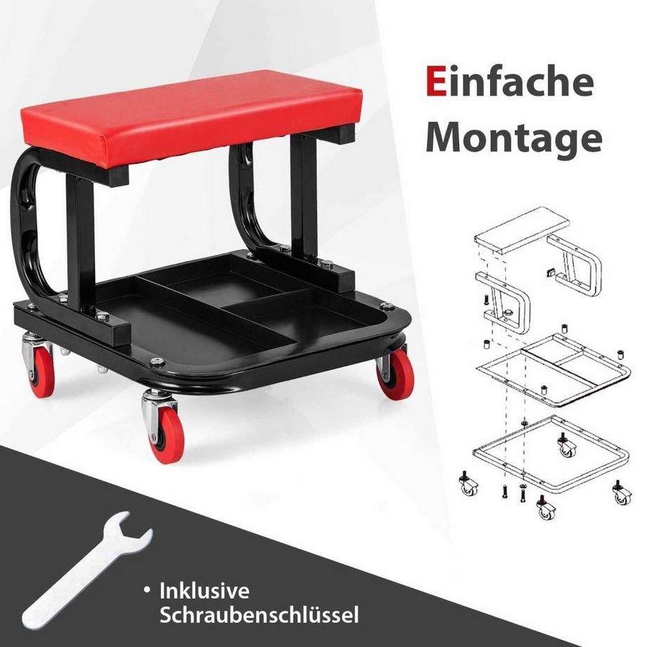 B2X  Rollender Werkstatthocker mit Werkzeugablage 150 kg Tragfähigkeit 