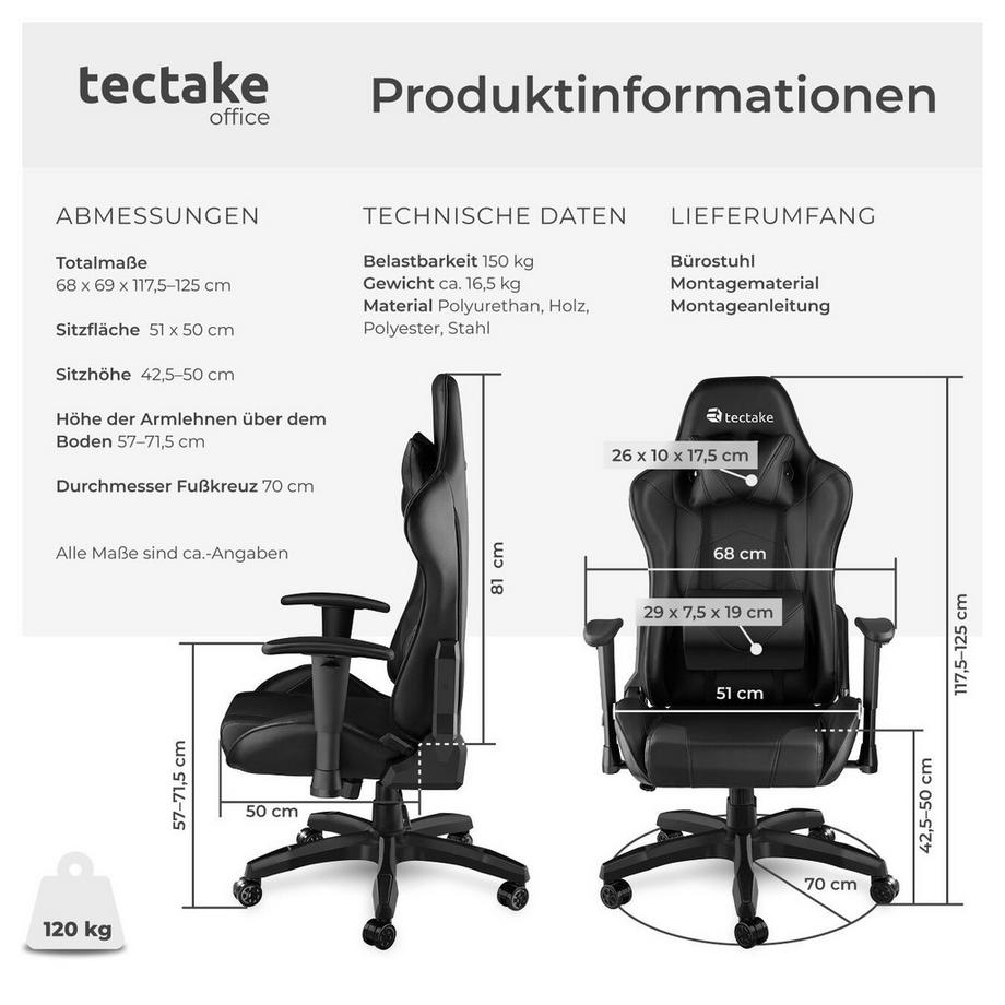 Tectake Sedia da gaming stile racing Twink ergonomica, con schienale regolabile  