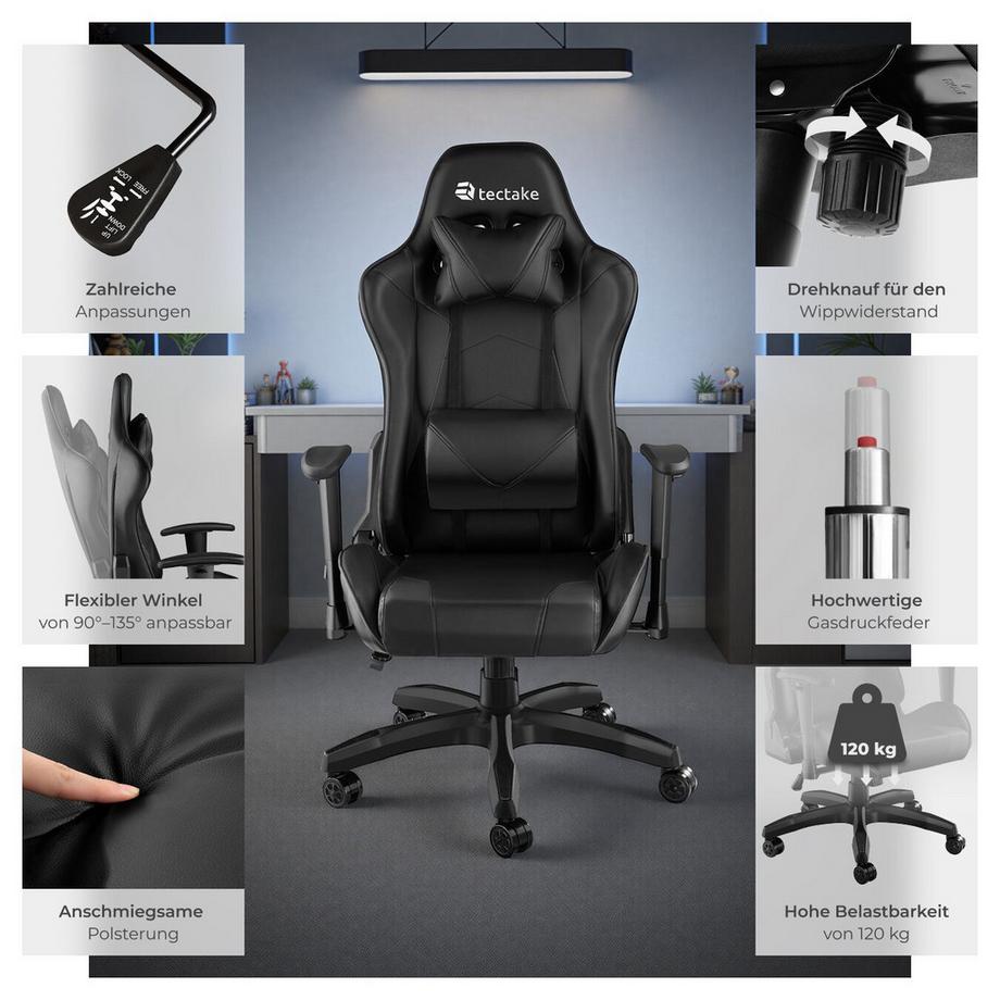 Tectake Sedia da gaming stile racing Twink ergonomica, con schienale regolabile  
