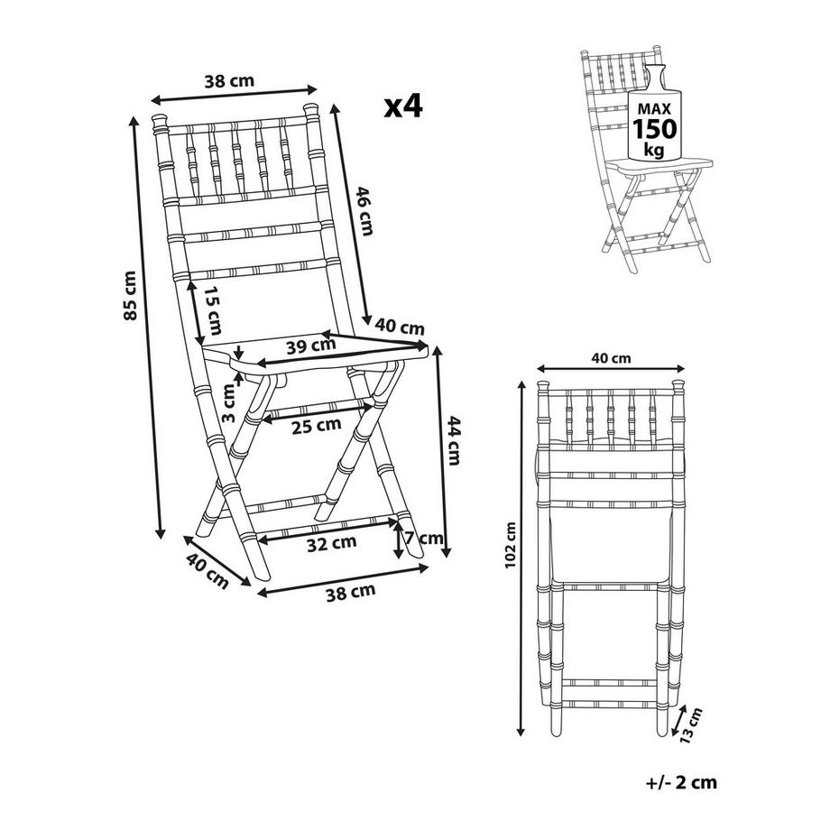 Beliani Set di 4 sedie da pranzo en Legno di faggio Boho MACHIAS  