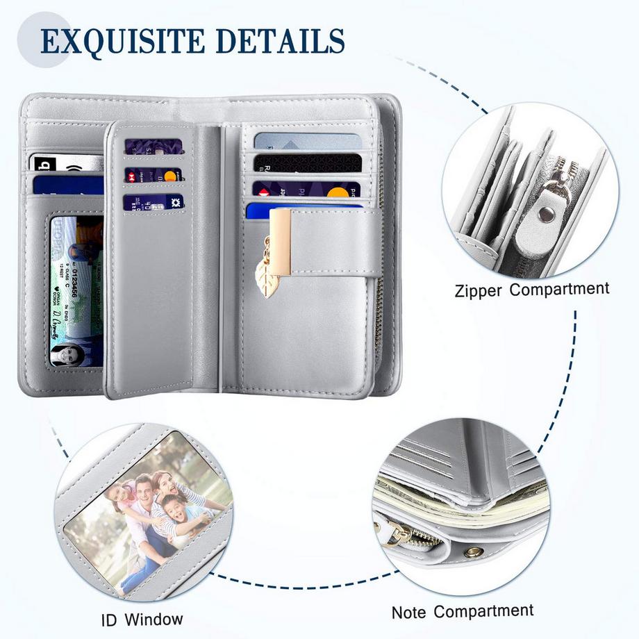 Only-bags.store Ledergeldbörse mit RFID-Schutz 18 Kartenfächer Reissverschlusskette und Schlüsselband  