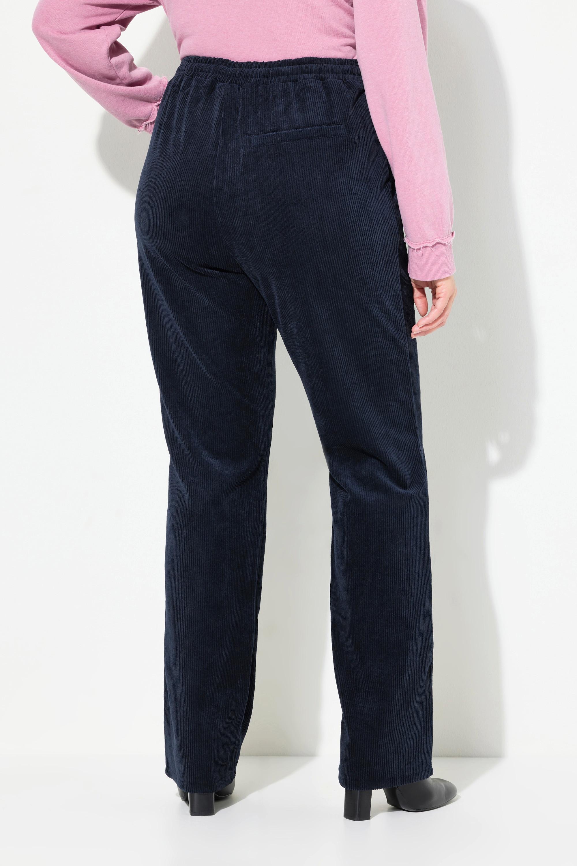 Ulla Popken  Pantaloni in velluto a coste modello Ruby con cintura elastica, laccetto ed elasticizzazione 