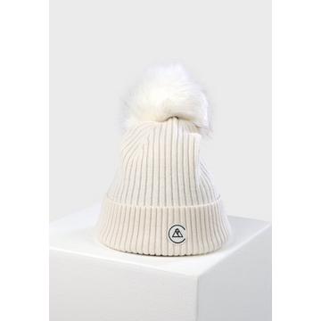 Kaschmir Rib Mütze mit Bommel