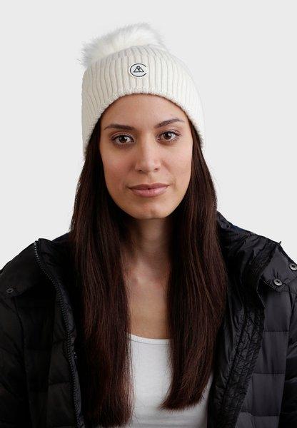 CASH-MERE.CH Kaschmir Rib Mütze mit Bommel  