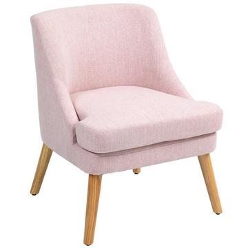 Poltroncina lounge con aspetto lino, braccioli, poltrona relax imbottita con gambe in legno, per soggiorno, camera da letto, rosa