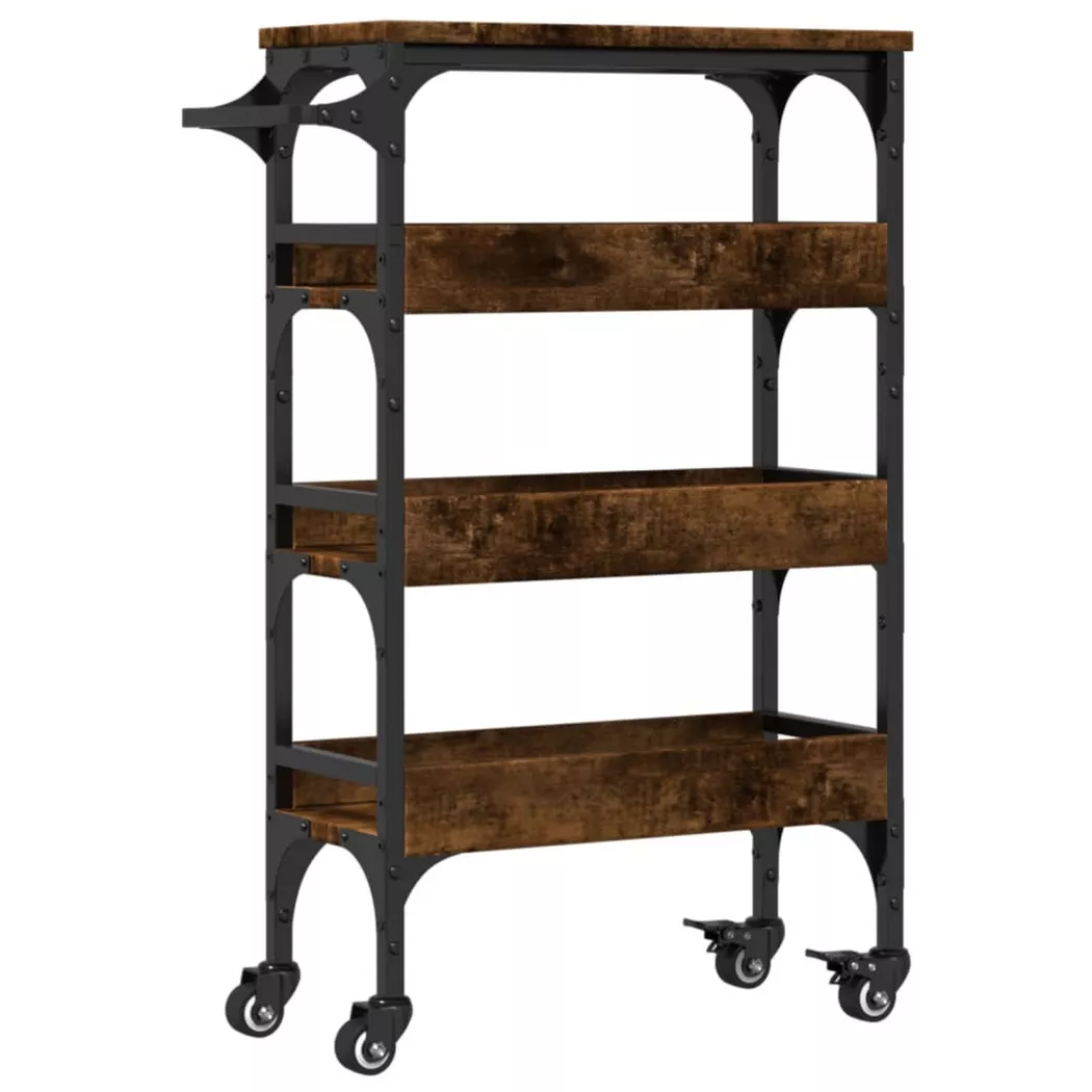 Chariot de cuisine chêne fumé 53x20x76 cm bois d'ingénierie