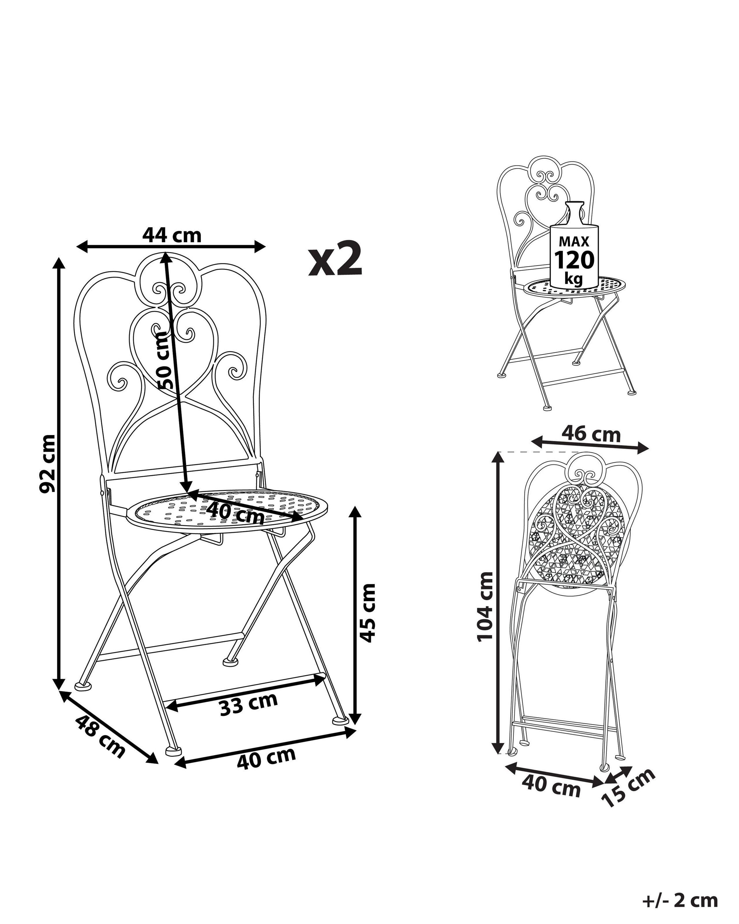 Beliani Lot de 2 chaises de jardin en Métal Rétro TRIESTE  