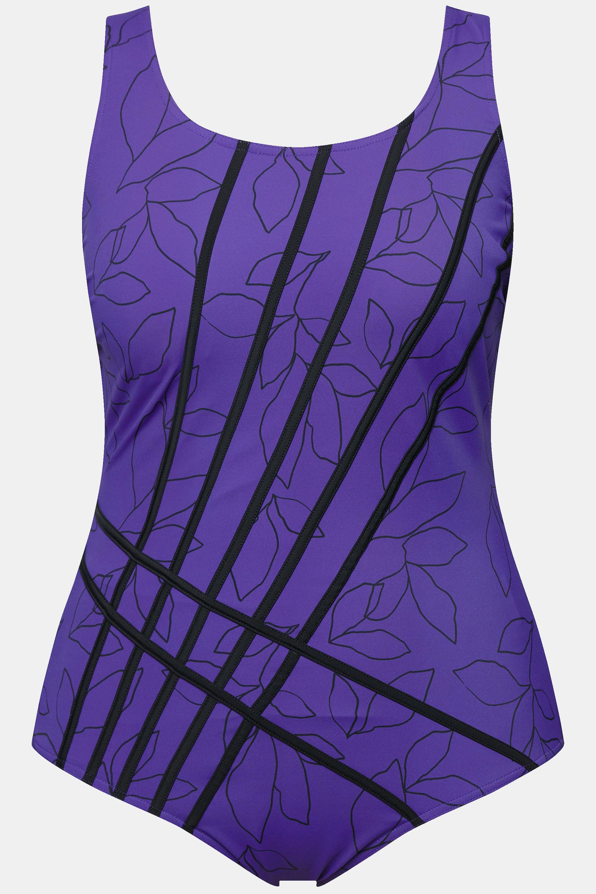 Ulla Popken Costume da bagno motivo foglie e righe senza coppe morbide  