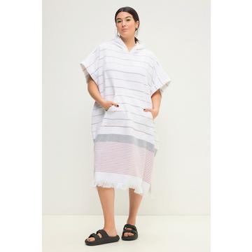 Badeponcho, Boxy Shape, Kapuze, Fransen, Streifen