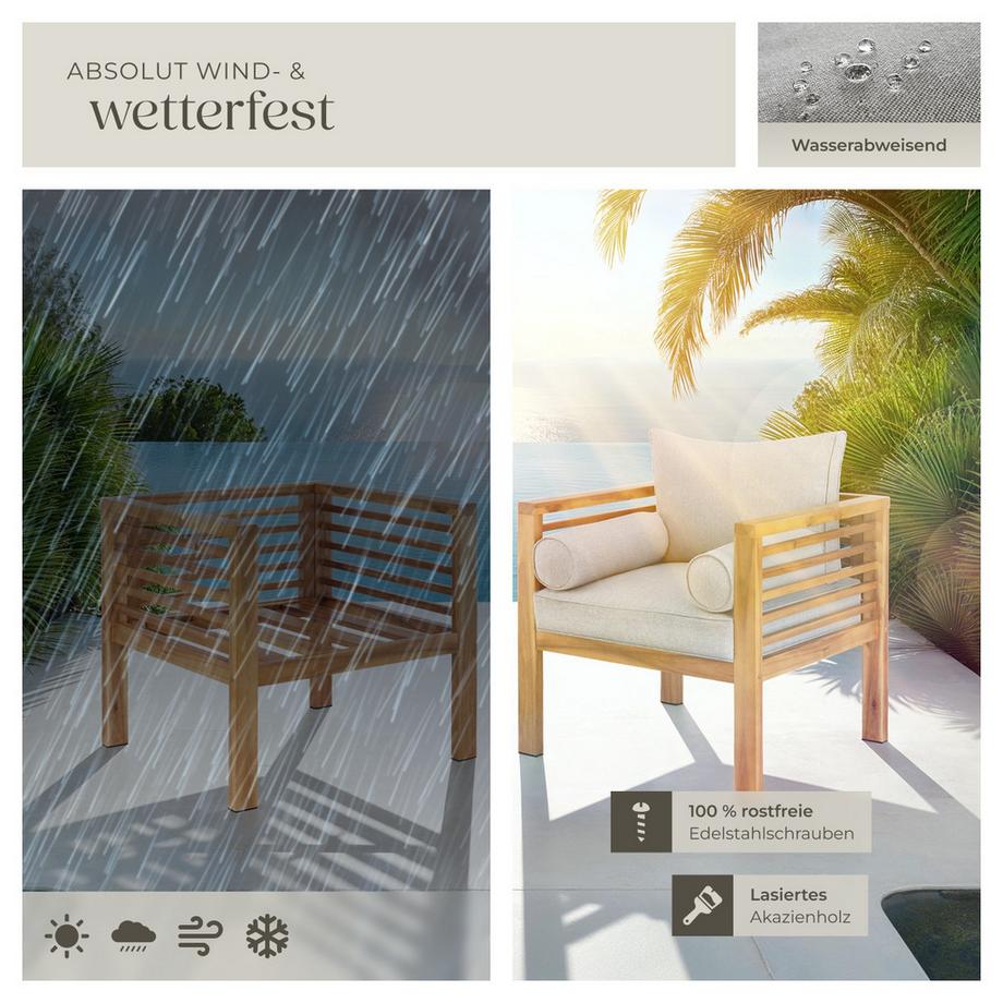 Tectake Garten-Loungesessel Boka mit lasiertem Holzgestell wetterfest  