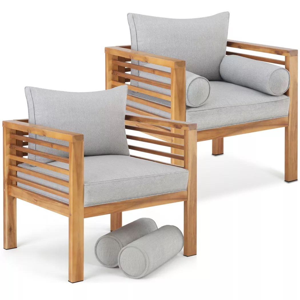 Tectake - Garten-Loungesessel Boka mit lasiertem Holzgestell wetterfest, 2 Stück, Braun