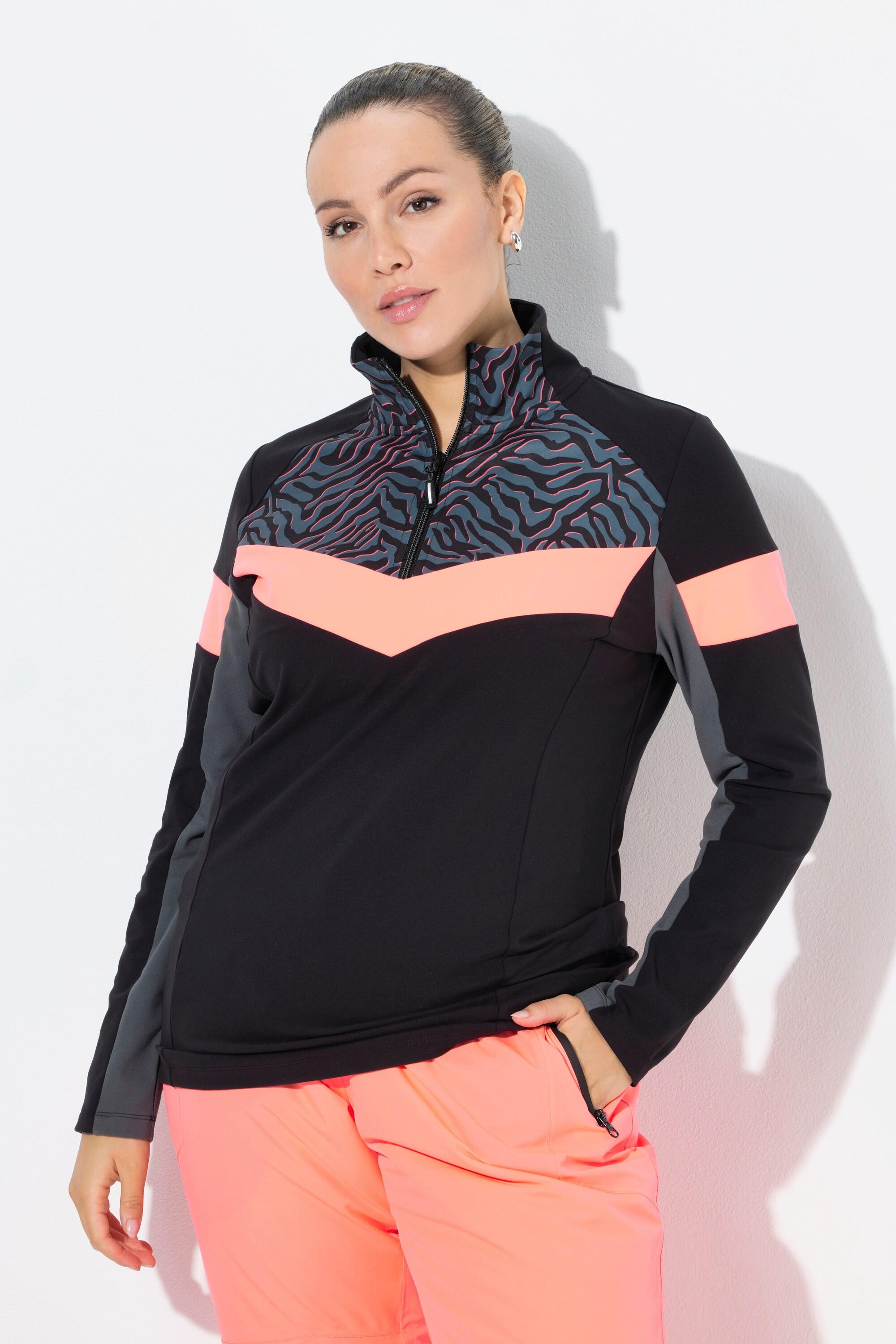 Ulla Popken Maglia Polo Funzionale Slim Fit Collo Alto Maniche Lunghe Riciclato  