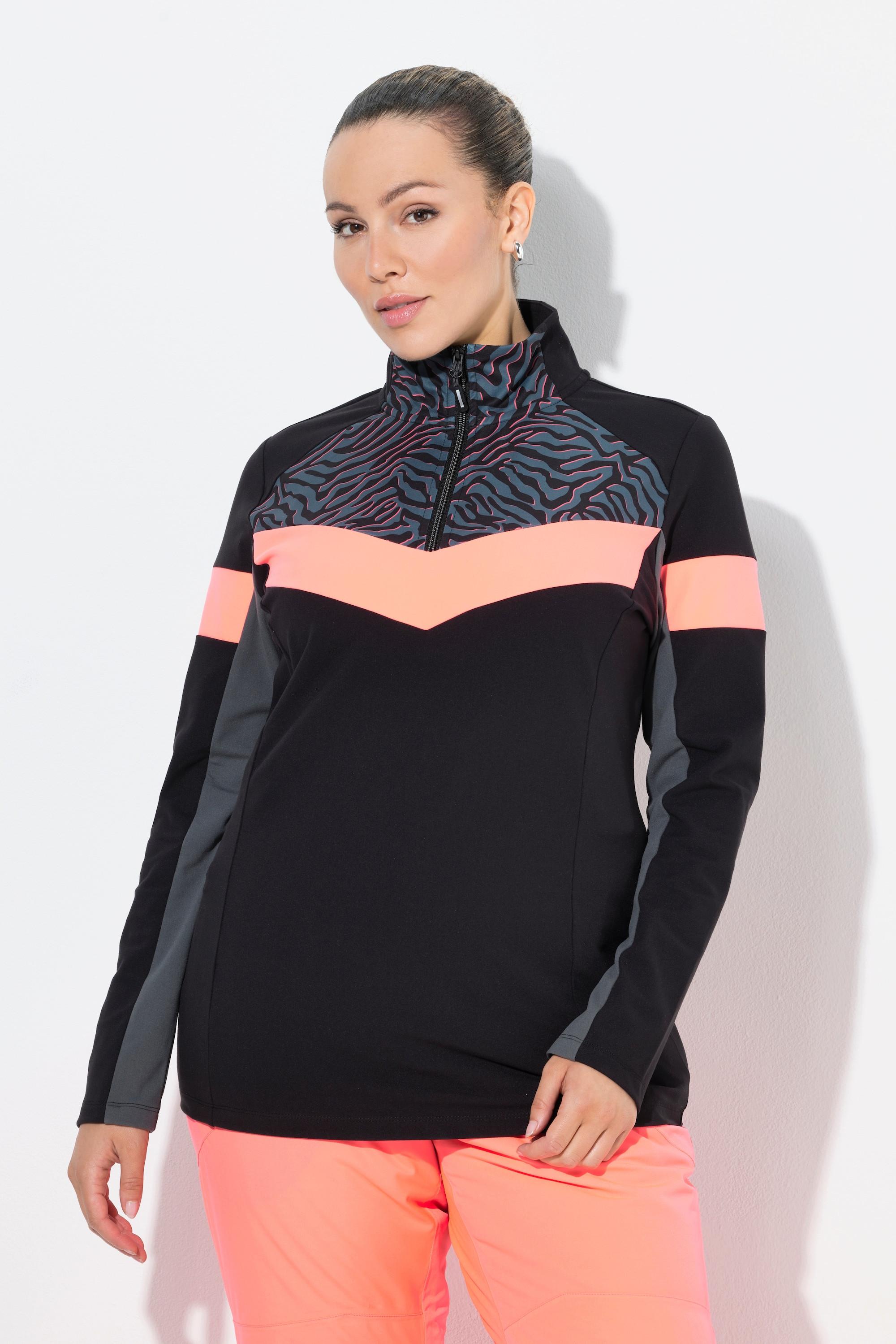 Ulla Popken Maglia Polo Funzionale Slim Fit Collo Alto Maniche Lunghe Riciclato  