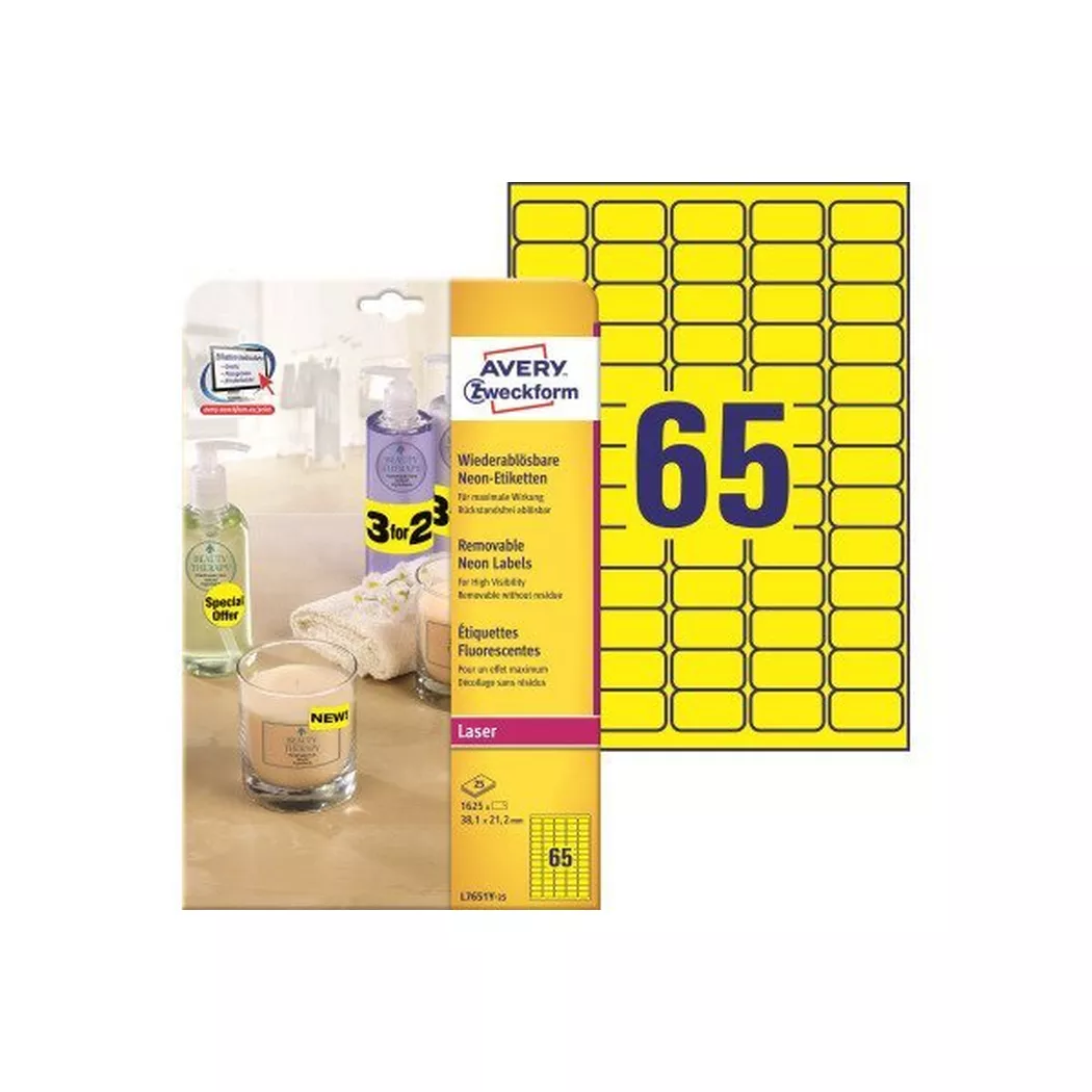 Avery-Zweckform – AVERY ZWECKFORM Etiketten 38,1×21,2mm, 1625 Stück, One Size, Gelb Bunt