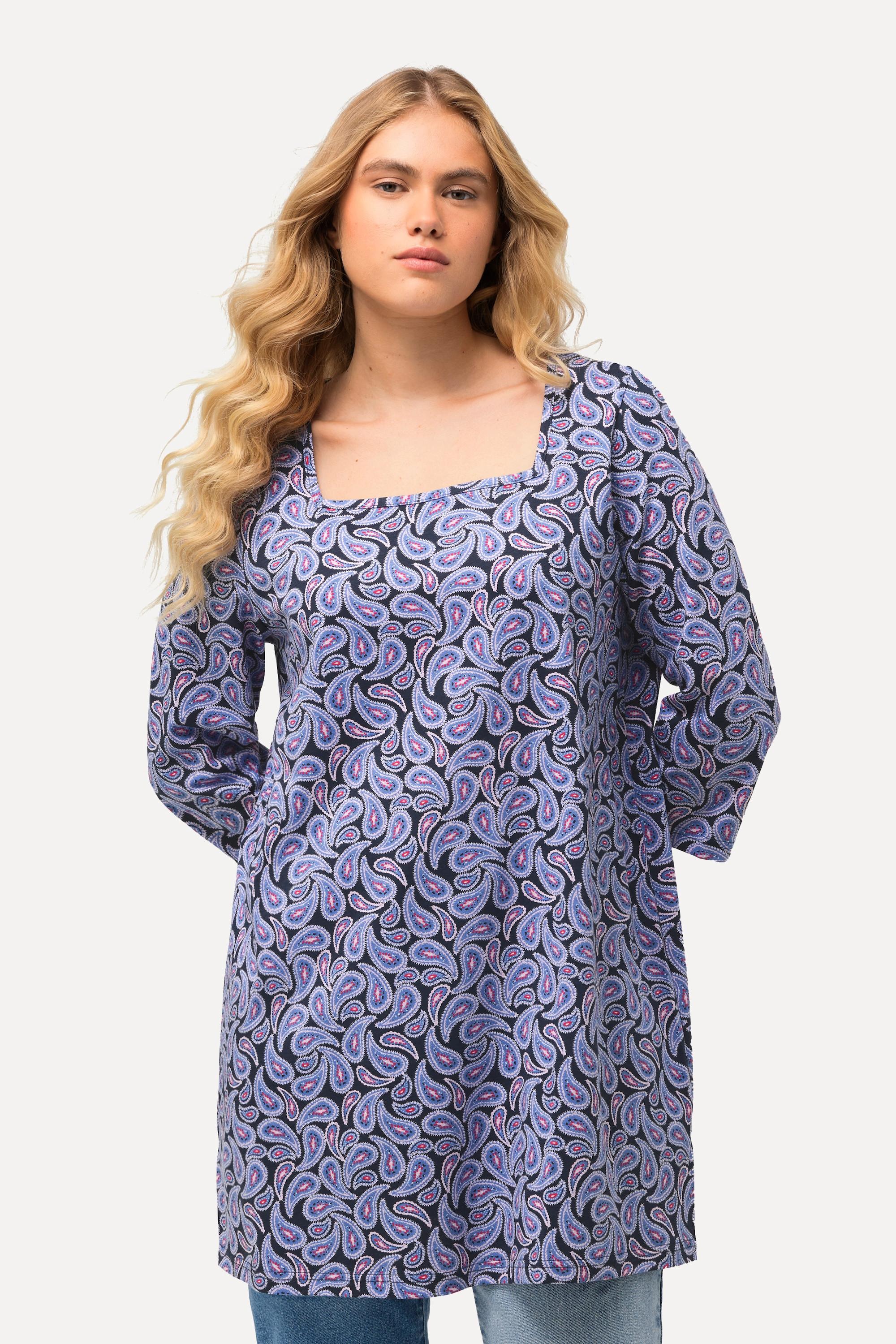 Ulla Popken  Maglia con Paisley, scollo rettangolare e maniche a 3/4 