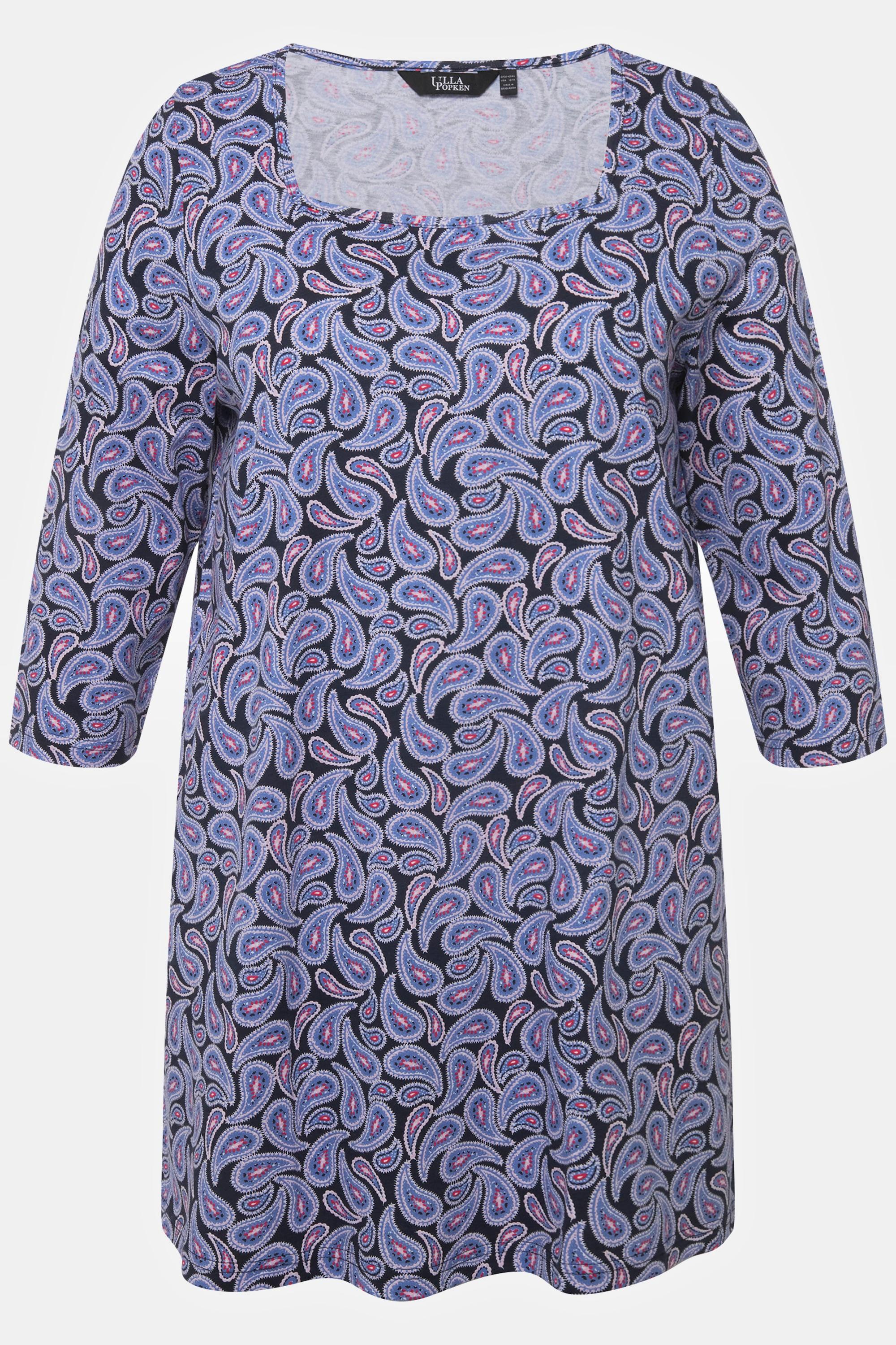 Ulla Popken  Shirt, Paisleymuster, Carree-Ausschnitt, 3/4-Arm 