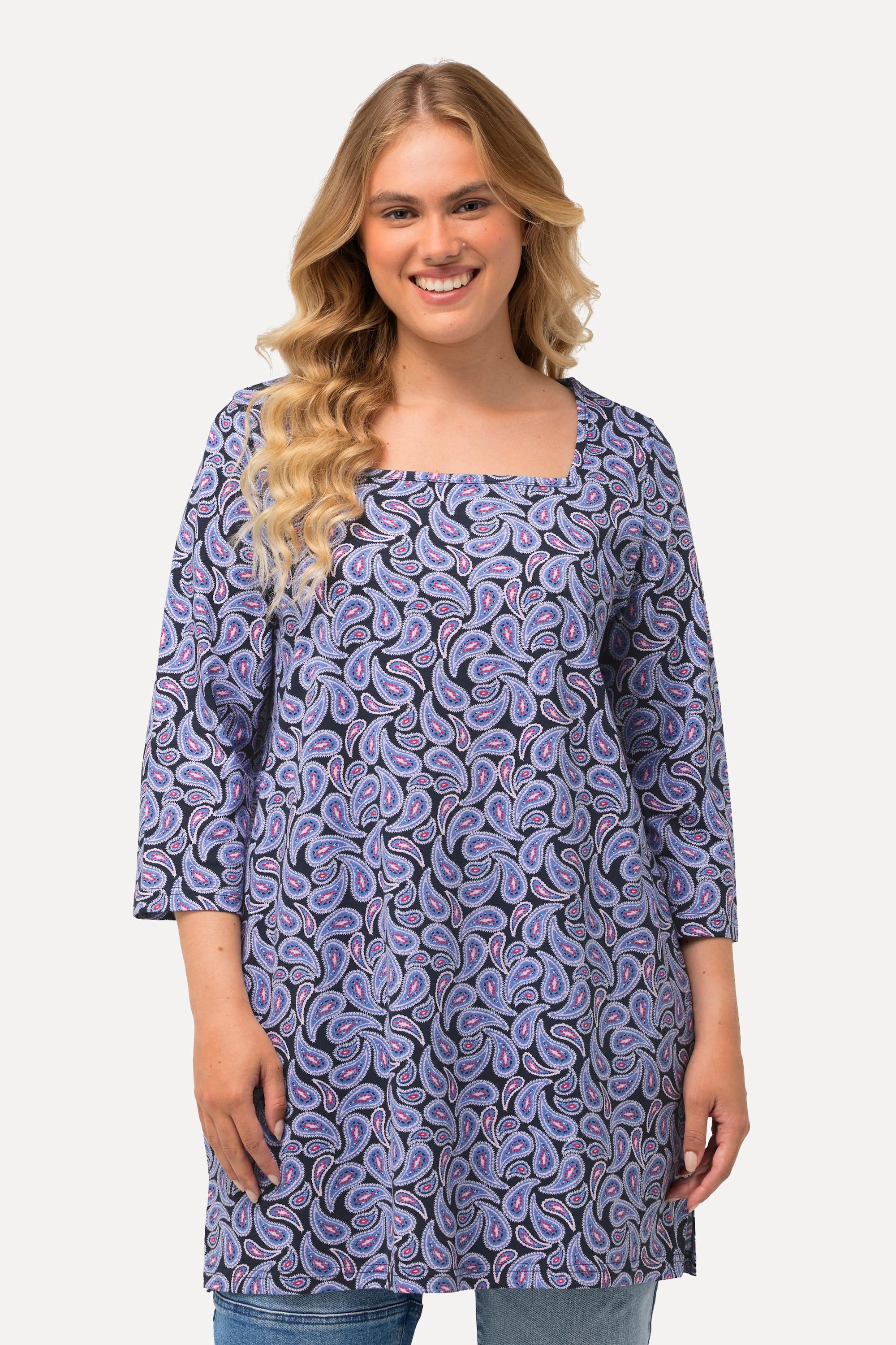 Ulla Popken  Shirt, Paisleymuster, Carree-Ausschnitt, 3/4-Arm 