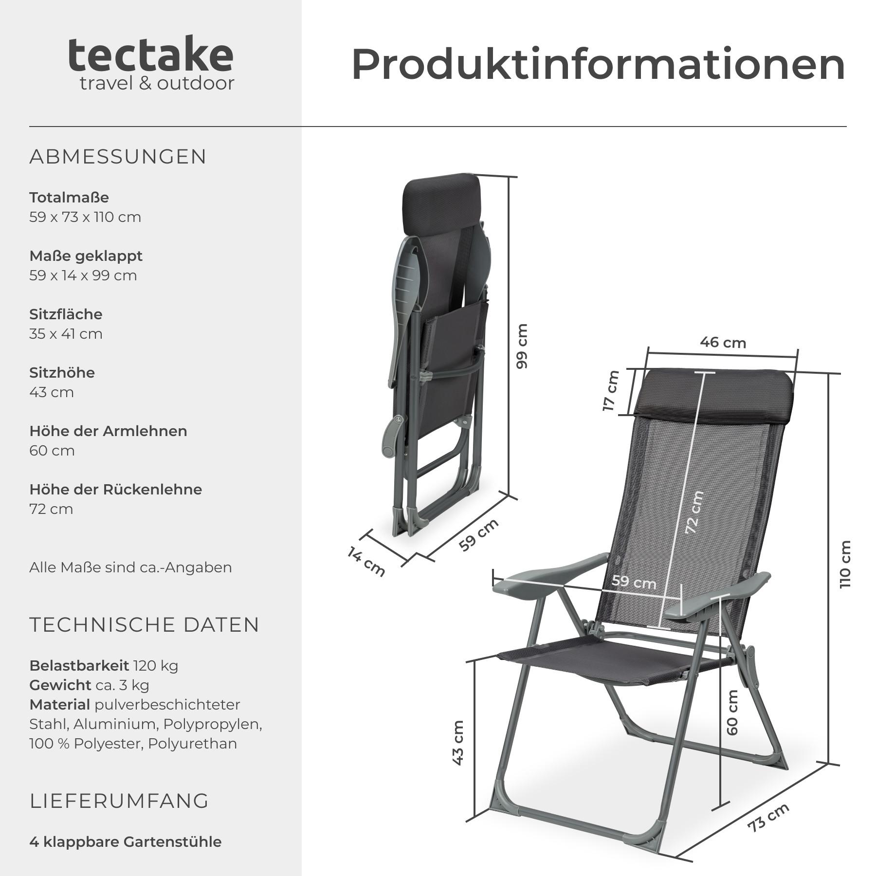 Tectake Lot de 4 chaises de jardin en aluminium avec nuque rembourrée  