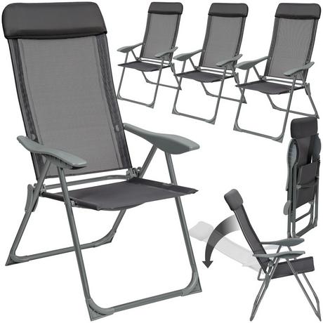 Tectake Lot de 4 chaises de jardin en aluminium avec nuque rembourrée  