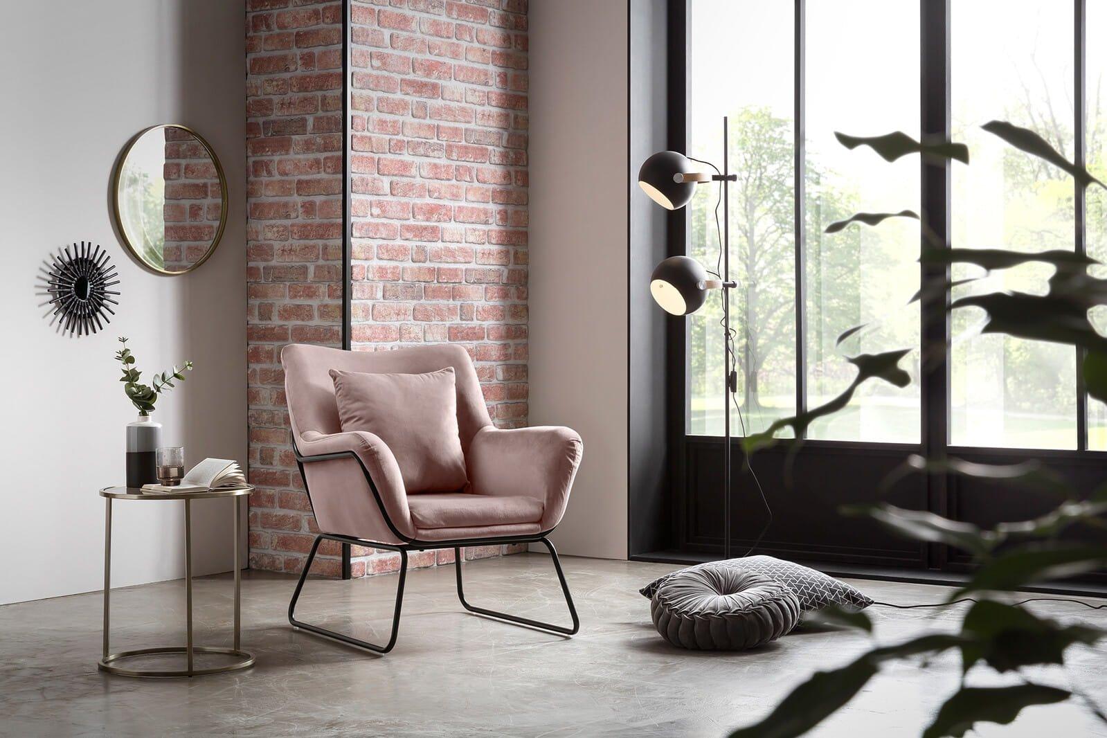 mutoni Fauteuil relax velours velours rose  