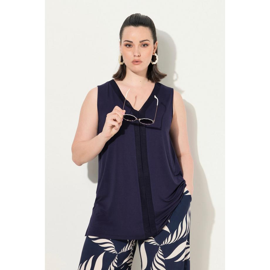 Ulla Popken Top Smanicato Linea A Scollo V Rifiniture Decorative  