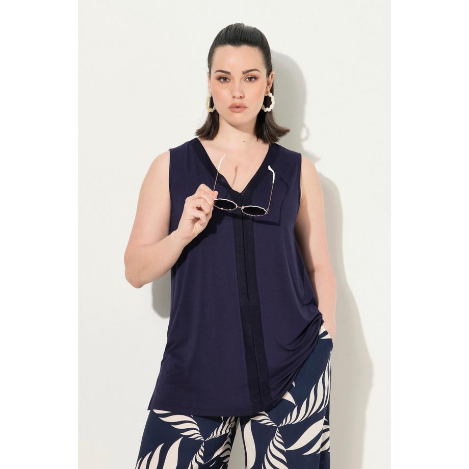 Ulla Popken Top Smanicato Linea A Scollo V Rifiniture Decorative  