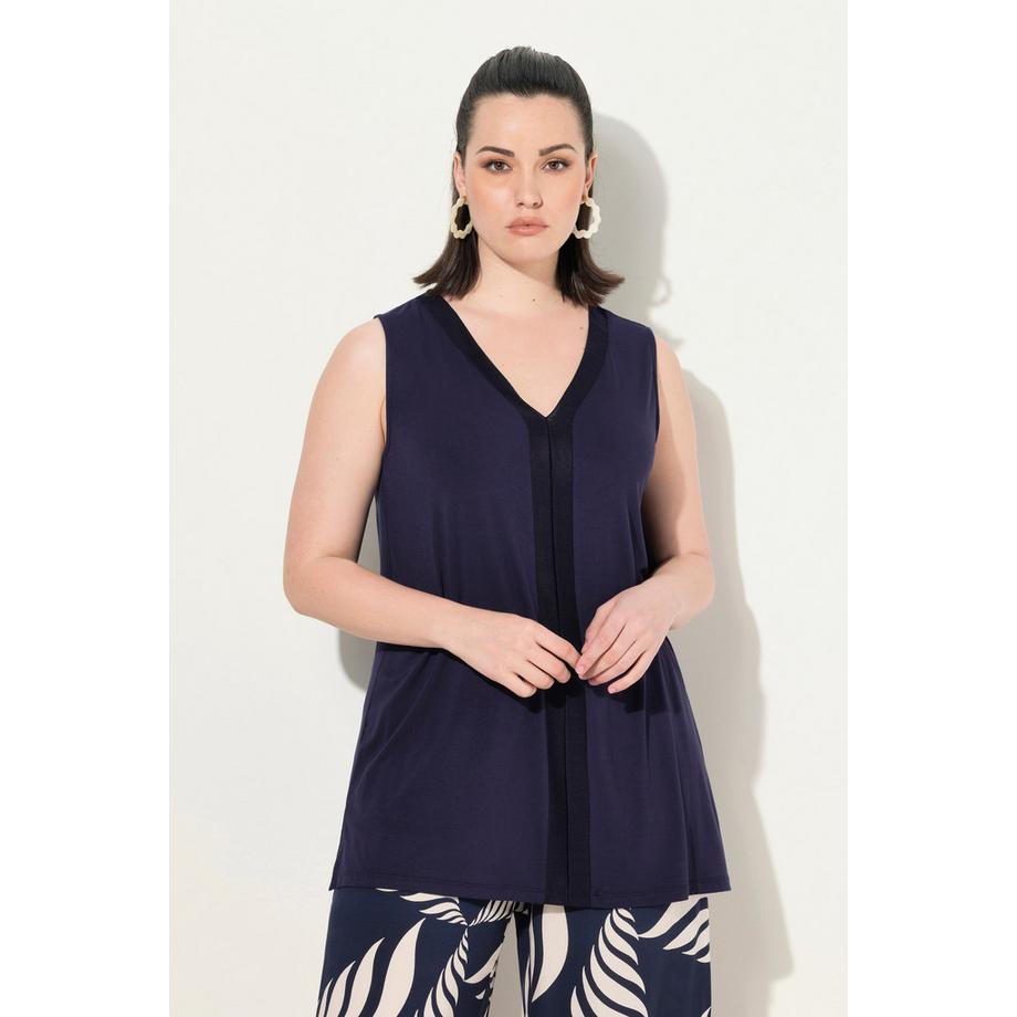 Ulla Popken Top Smanicato Linea A Scollo V Rifiniture Decorative  