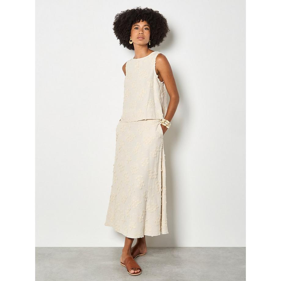 APRICOT Jupe Midi Brodé Fleurie Lin Mélangé  