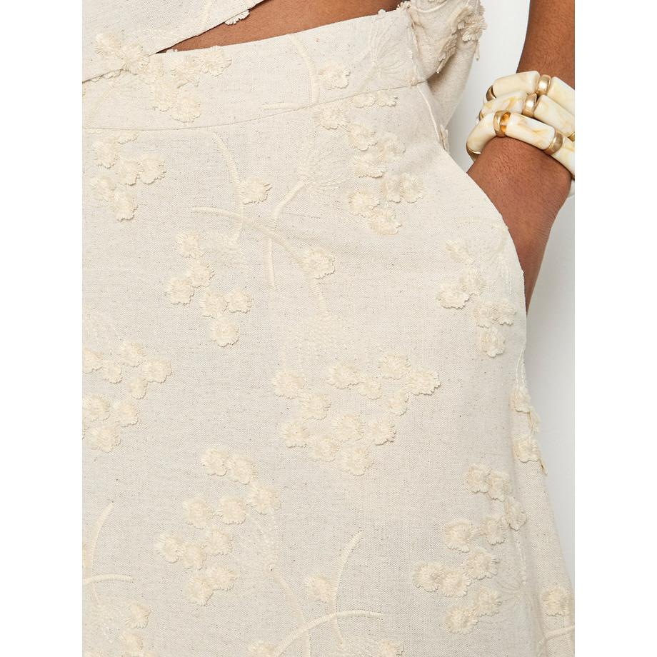 APRICOT Jupe Midi Brodé Fleurie Lin Mélangé  
