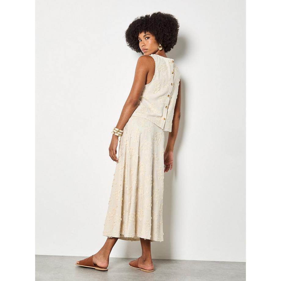 APRICOT Jupe Midi Brodé Fleurie Lin Mélangé  