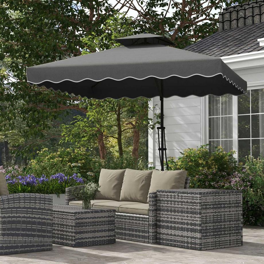 Northio Parasol 243 X 243 Cm Parasol De Balcon Avec Protection Uv, Parasol Déporté Avec Double Toit Et Base Croisée, Volants, 4 Entretoises, Gris Foncé  