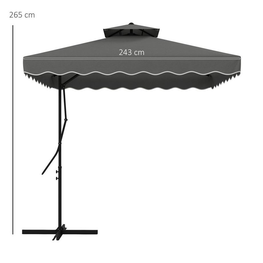 Northio Parasol 243 X 243 Cm Parasol De Balcon Avec Protection Uv, Parasol Déporté Avec Double Toit Et Base Croisée, Volants, 4 Entretoises, Gris Foncé  