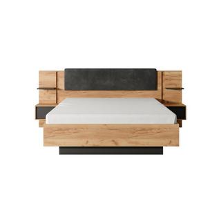 Vente-unique Letto con contenitore con comodini - con LED - + Materasso 160 x 200 cm - Naturale e Antracite - ELYNIA  