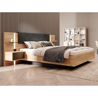 Vente-unique Letto con contenitore con comodini - con LED - + Materasso 160 x 200 cm - Naturale e Antracite - ELYNIA  