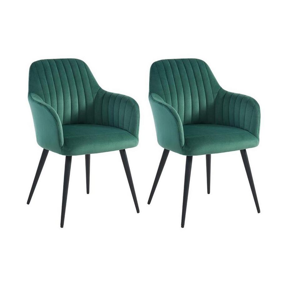 Lot de 2 chaises avec accoudoirs ELEANA Velours Métal