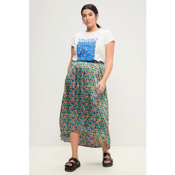 Jupe midi à taille élastique, coupe trapèze et imprimé floral coloré