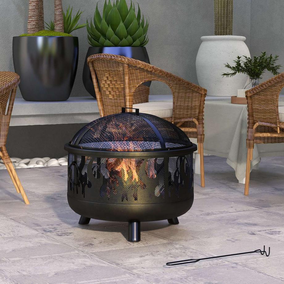 Northio Braciere 2 In 1 Braciere Con Parascintille E Griglia, Per Barbecue Da Giardino, Metallo, Nero, Ø61X55Cm  