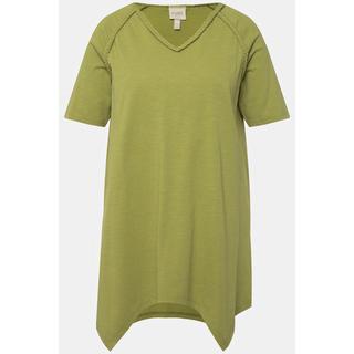 Ulla Popken  T-shirt di cotone biologico con orlo a punte, scollatura a V e mezze maniche 