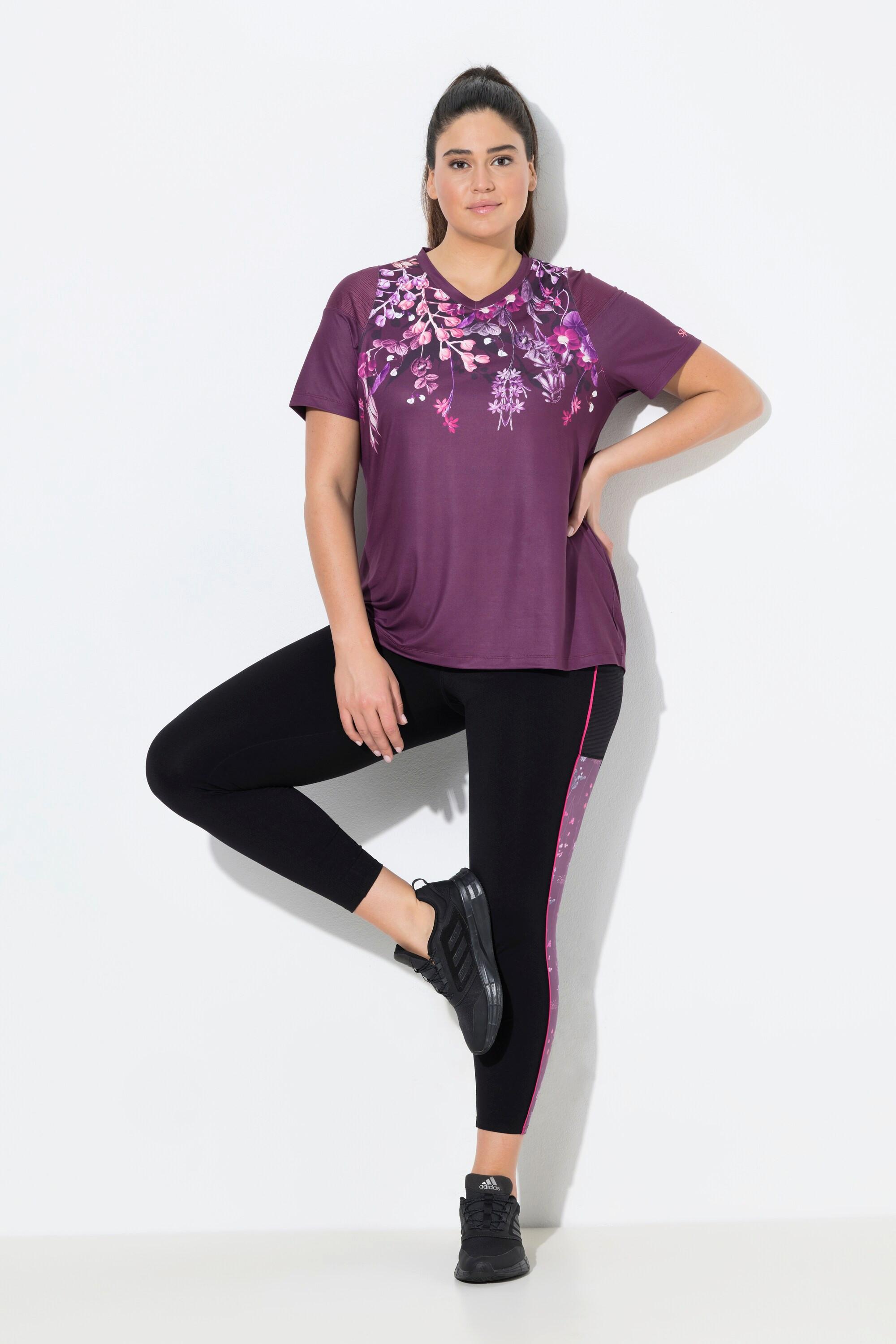 Ulla Popken Leggings sportivi taglio gamba aderente fiori tasche riciclato  