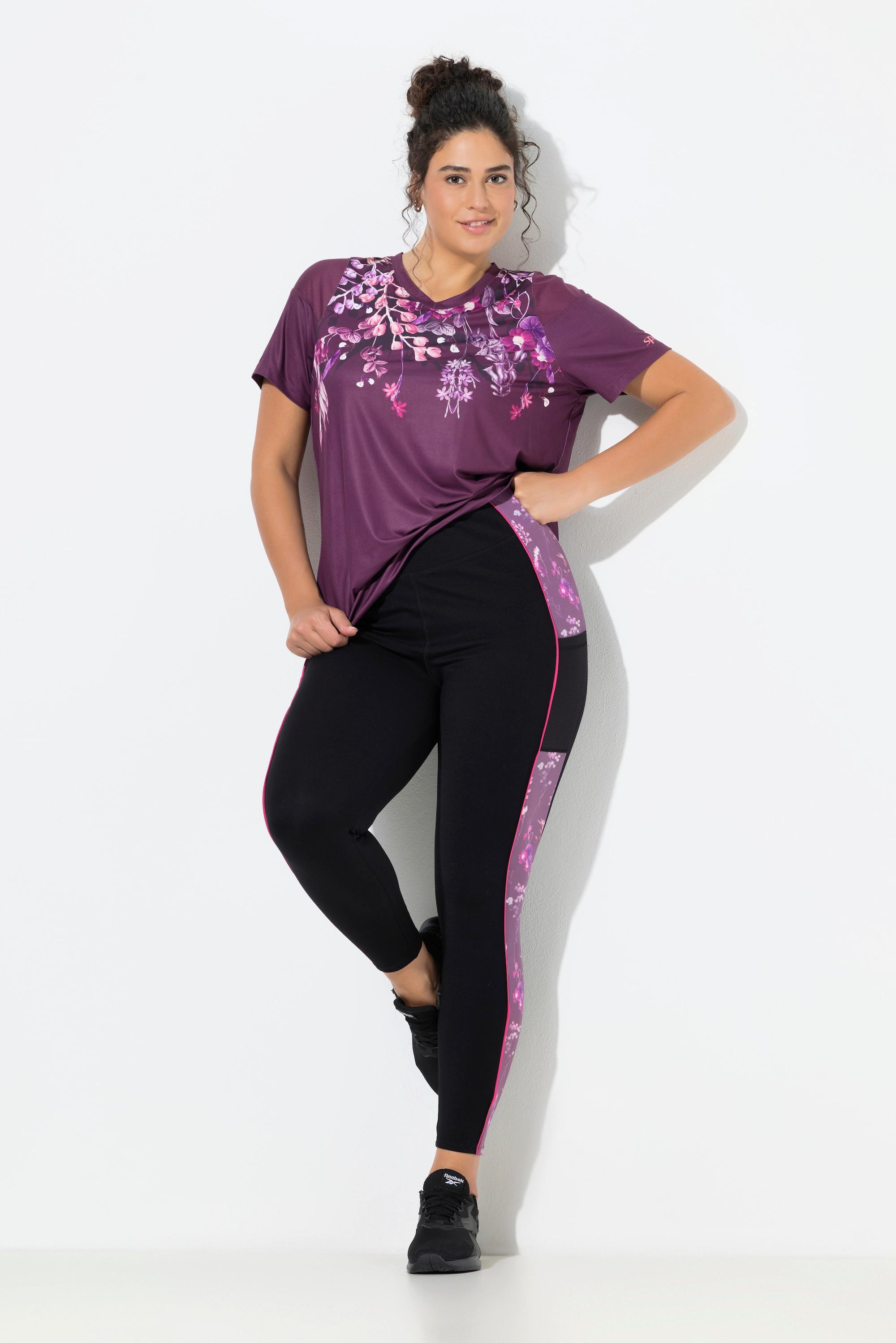 Ulla Popken Leggings sportivi taglio gamba aderente fiori tasche riciclato  