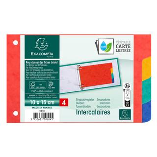 Exacompta Intercalaires pour fiches bristol carte lustrée 225g/m2 4 positions - 100x150mm - x 10  