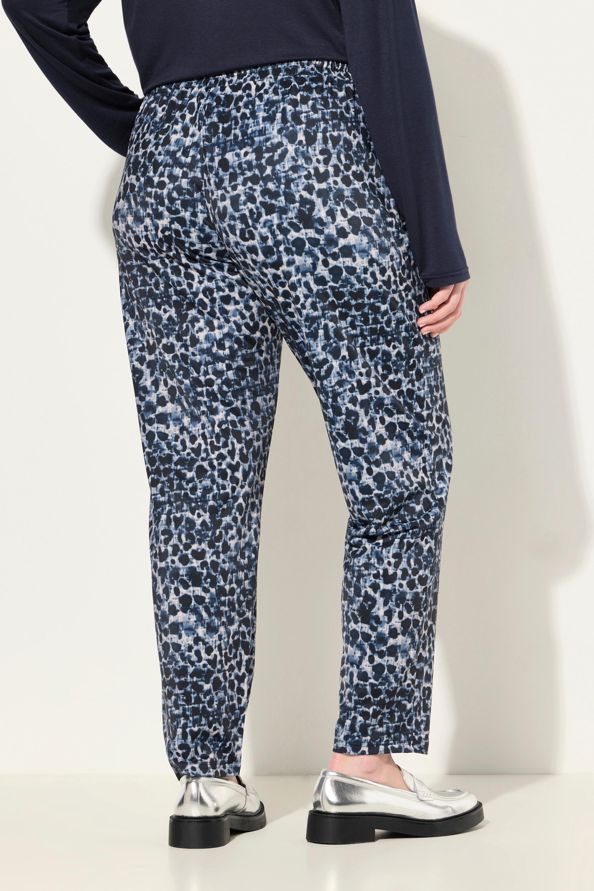 Ulla Popken Pantaloni di jersey fantasia leopardata vita elastica tasche con zip  