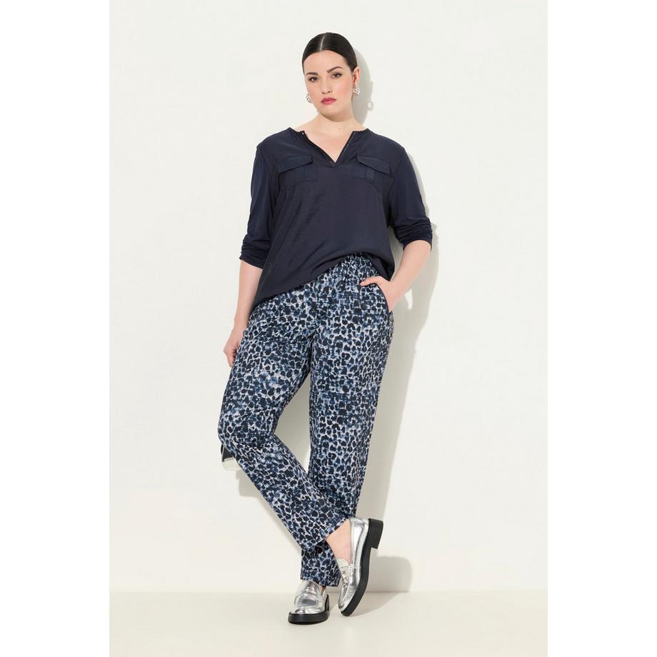 Ulla Popken Pantalon en jersey motif léopard taille élastique poches zippées  