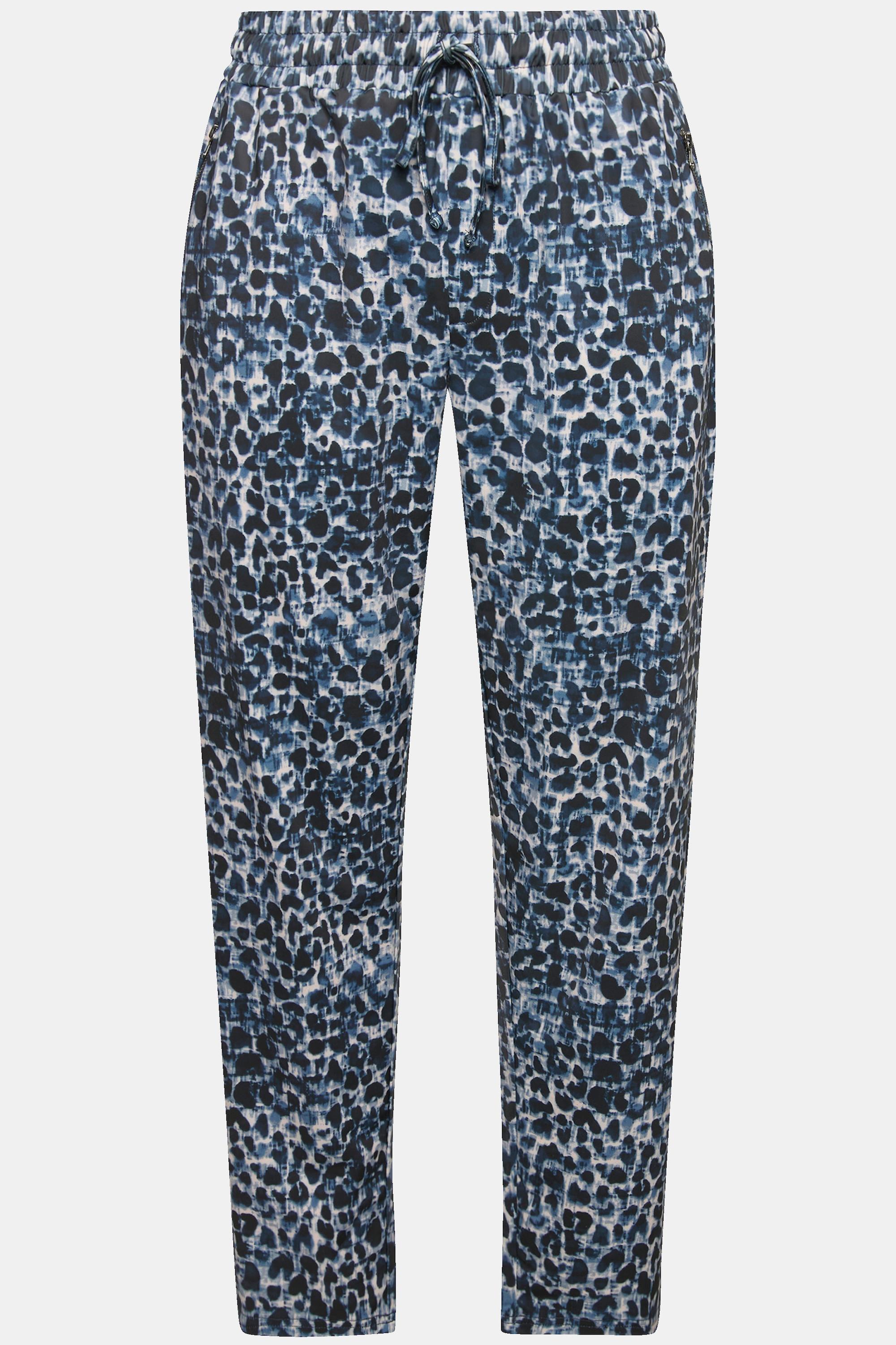 Ulla Popken Pantaloni di jersey fantasia leopardata vita elastica tasche con zip  