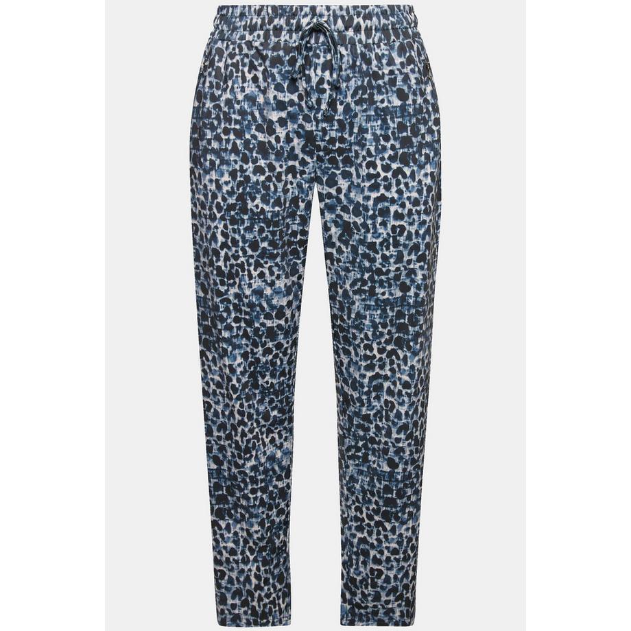 Ulla Popken Pantalon en jersey motif léopard taille élastique poches zippées  
