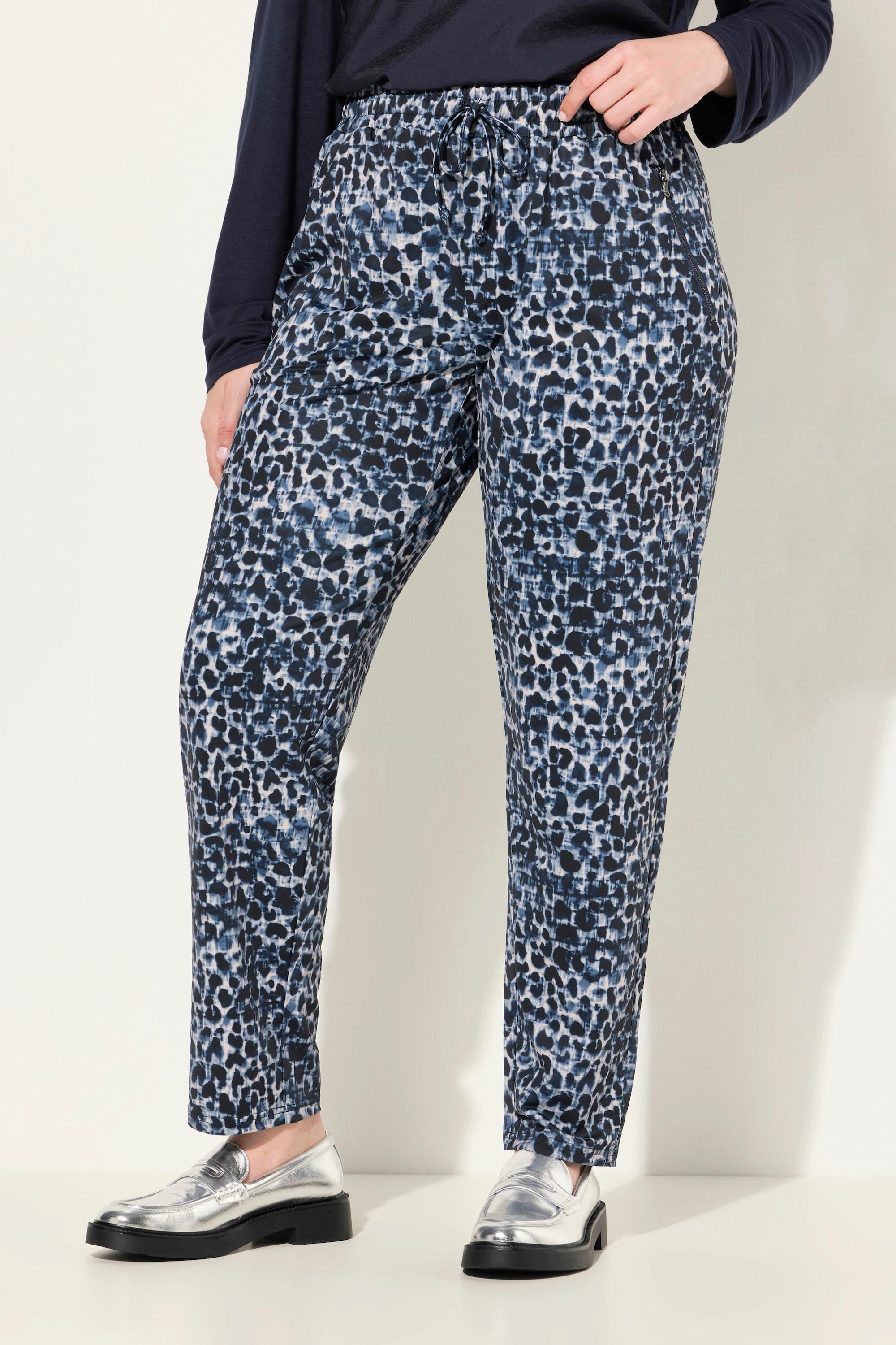 Ulla Popken Pantaloni di jersey fantasia leopardata vita elastica tasche con zip  